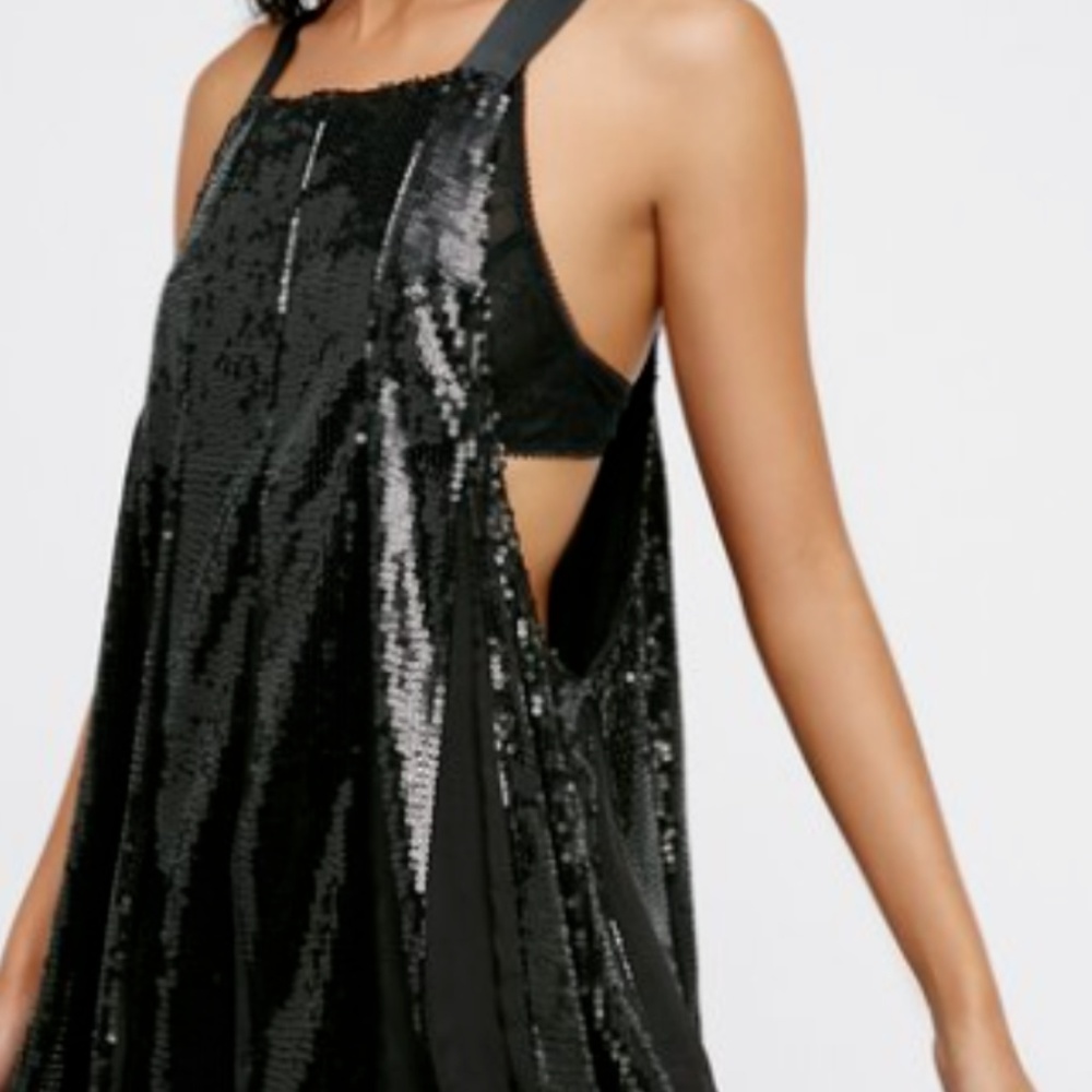Free People Black Sequin Chiffon Shift Dress